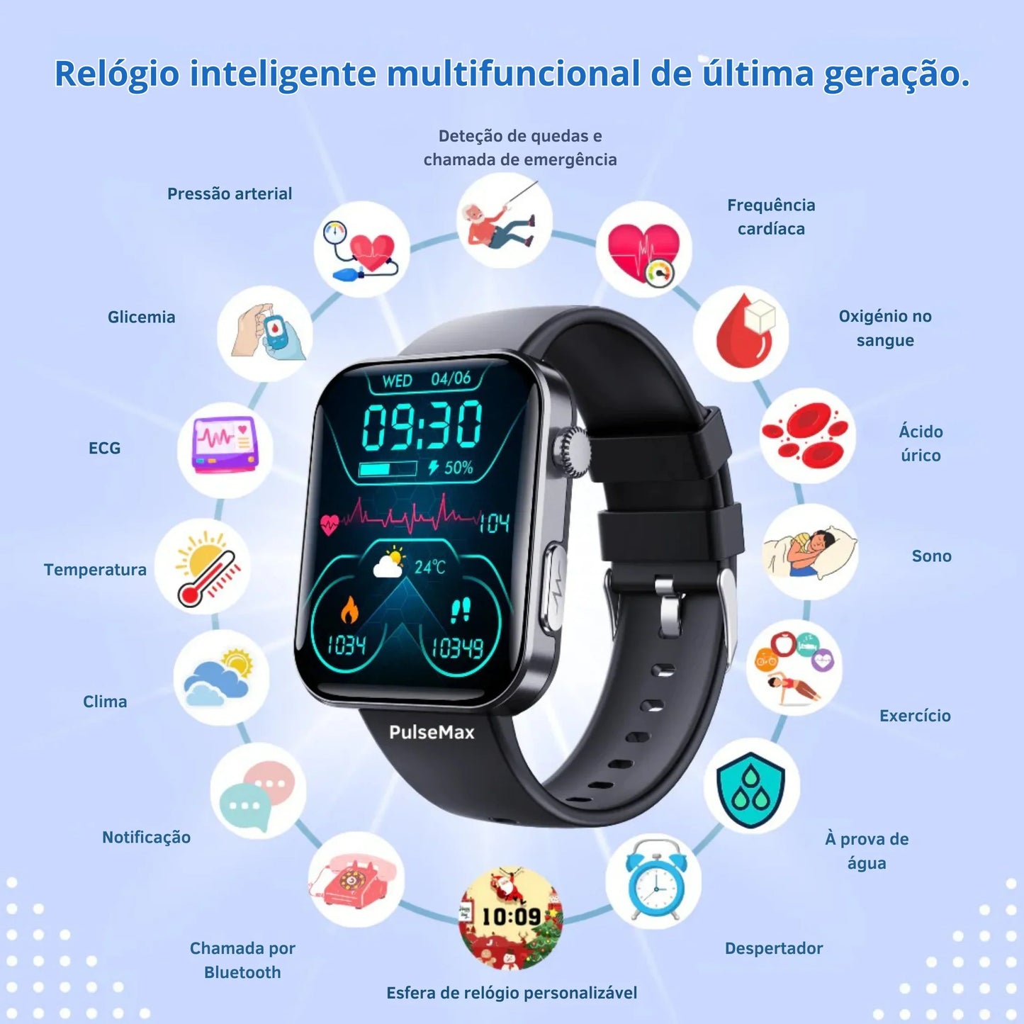 Medidor de Glicose no Sangue Multifuncional + Relógio Monitorizador - COMPRA 1 E RECEBE OUTRO GRÁTIS