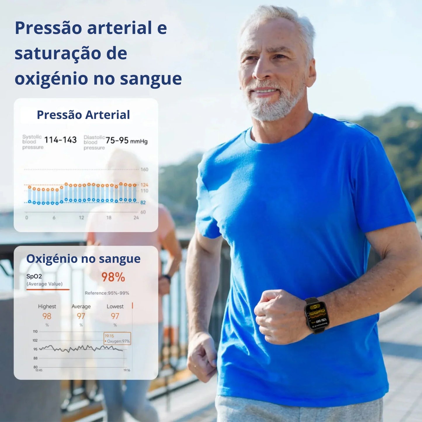 Medidor de Glicose no Sangue Multifuncional + Relógio Monitorizador - COMPRA 1 E RECEBE OUTRO GRÁTIS